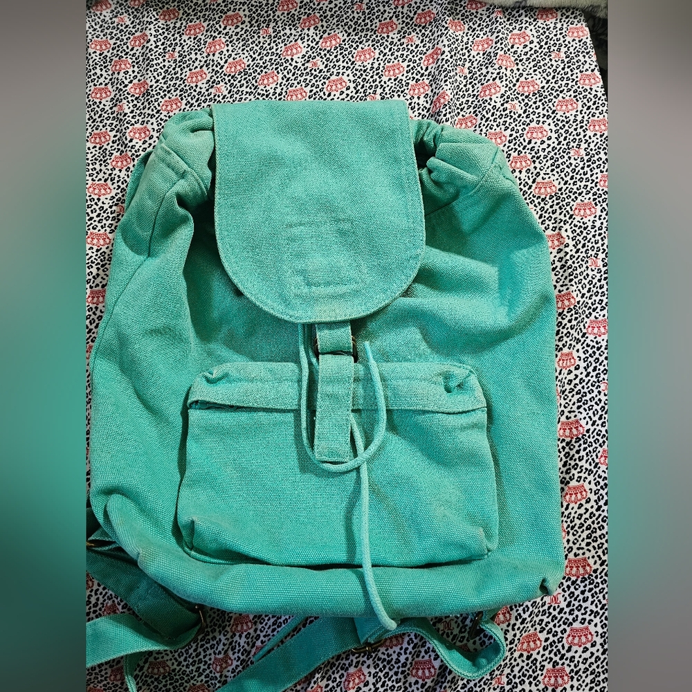 BAGGU Teal Green Canvas Backpack